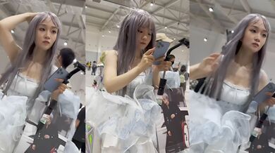 动漫展街拍抄底福利！甜美长腿女coser白色内裤勒逼全露 底裤清晰可见撩人到爆！